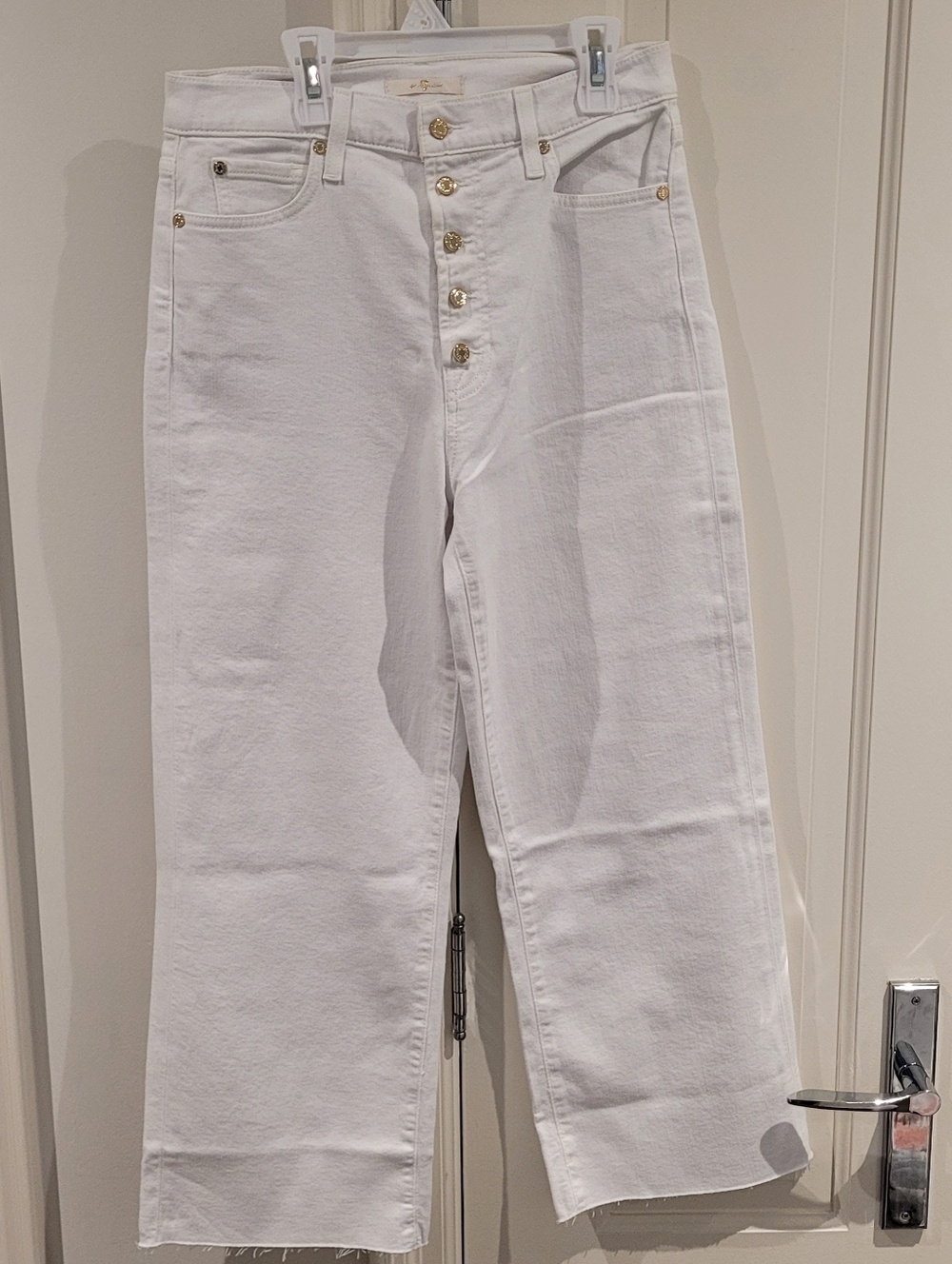 7 For All Mankind White Denim Jeans with Gold buttonfly